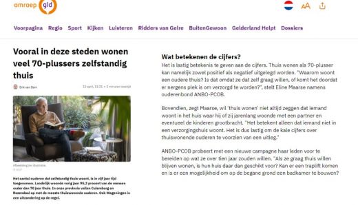Omroep Gelderland interpreteert CBS Cijfers thuiswonende ouderen