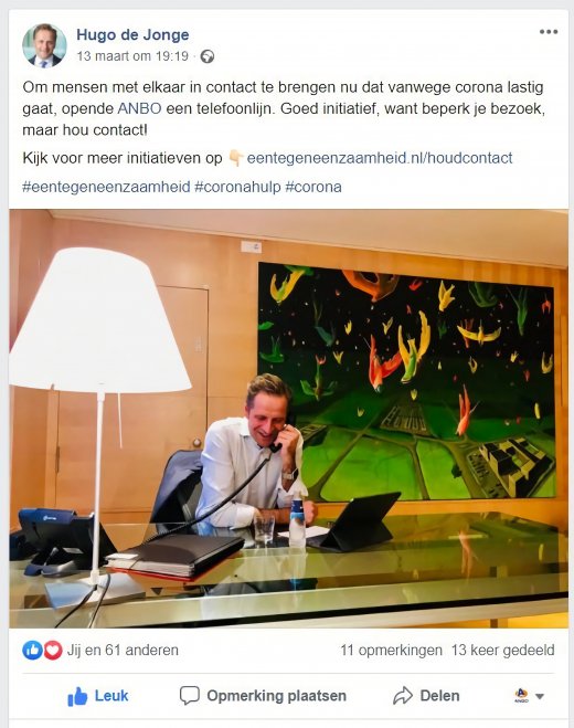 Facebook bericht minister De Jonge